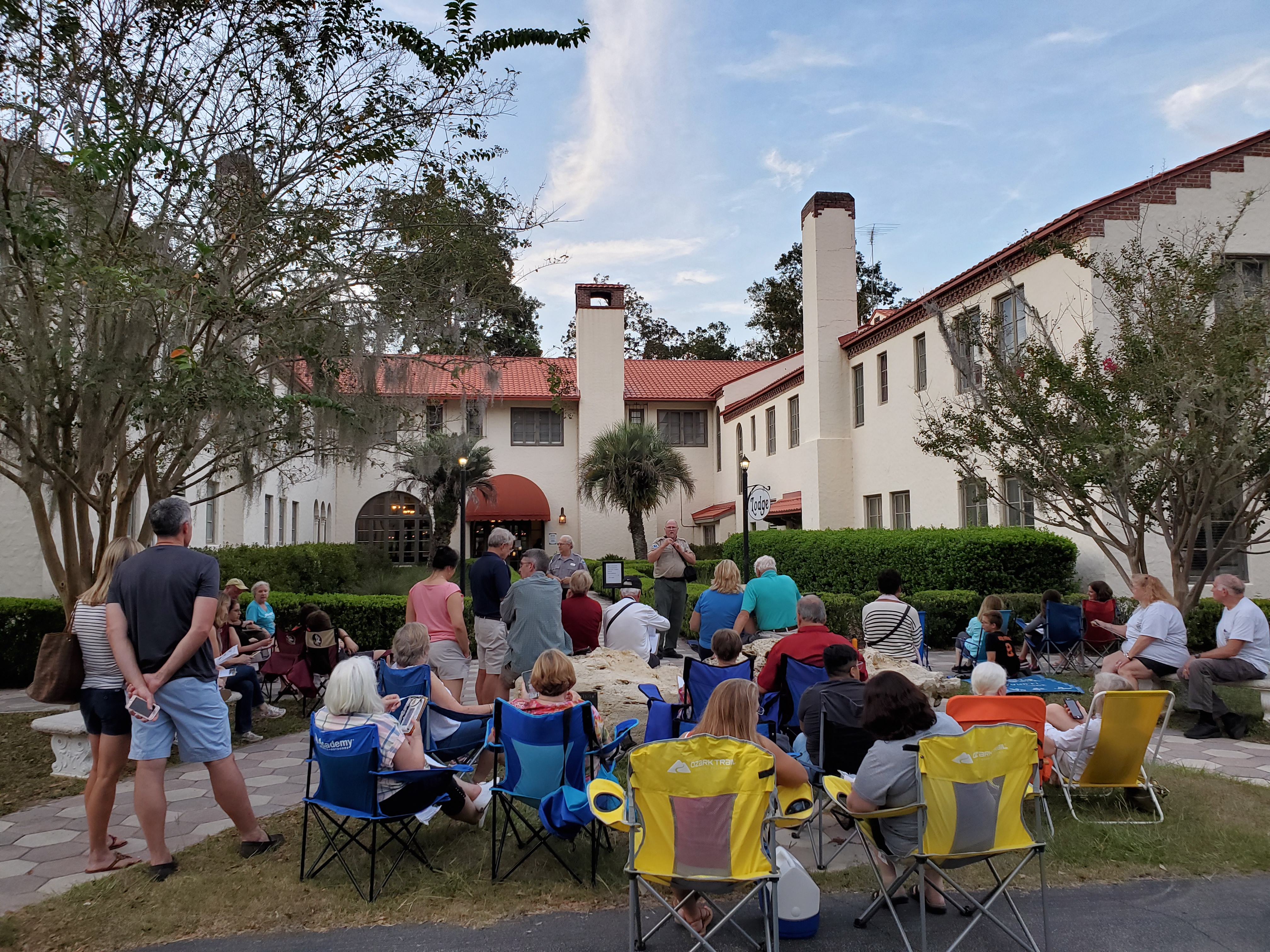 Visitors gather at the Lodge to learn about Chimney Swifts.