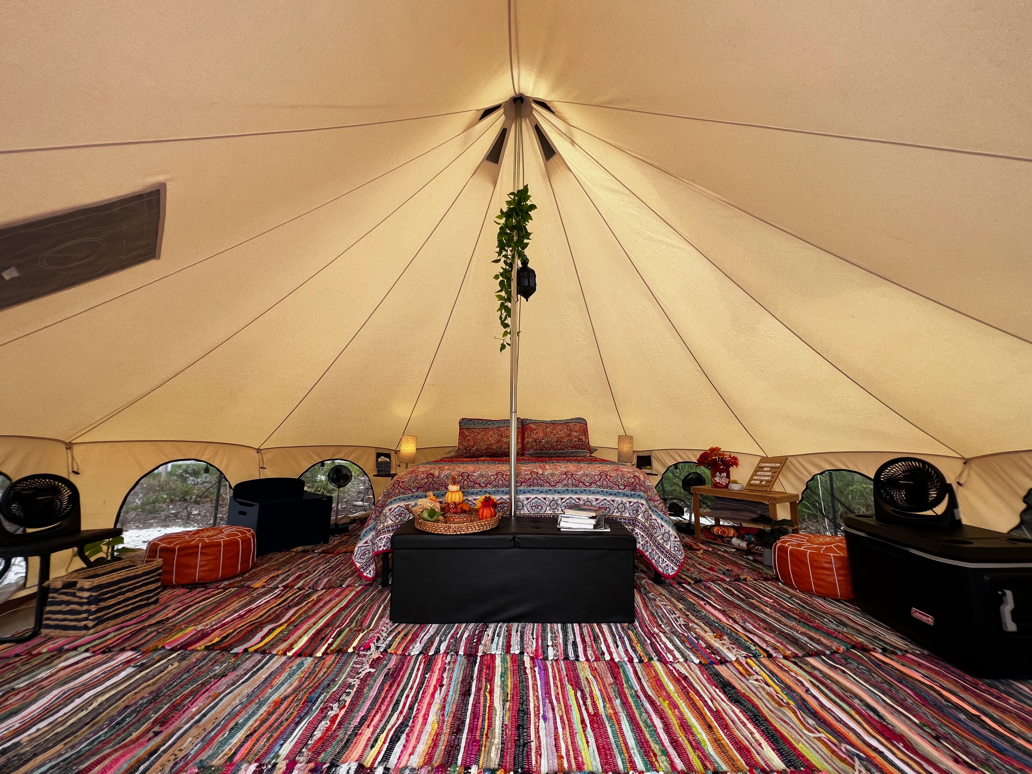 Inside the glamping tents, Site A and Site B.