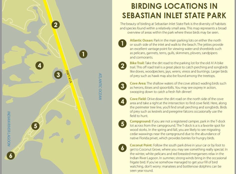 Map of birding opportunities at Sebastian Inlet.