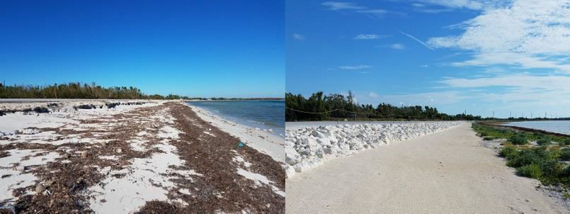 A before and after view of Loggerhead Beach.