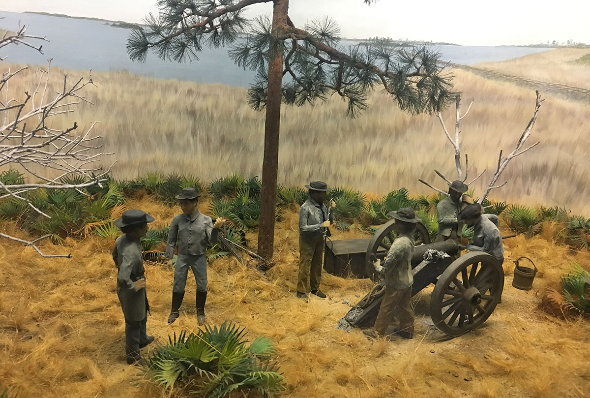 Diorama of men and canon in Civil War skirmish at Ceder Key