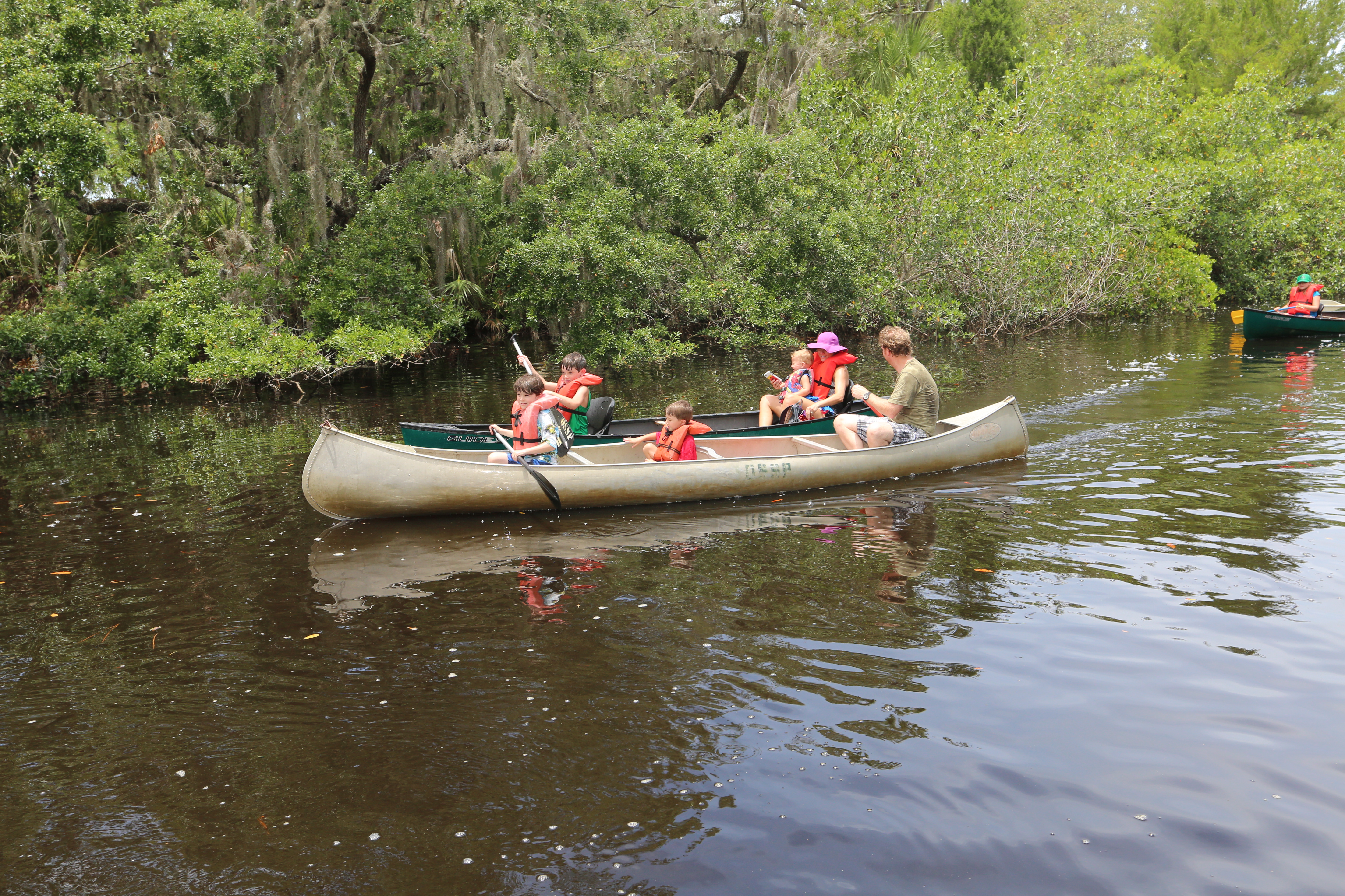 Paddling in a canoe