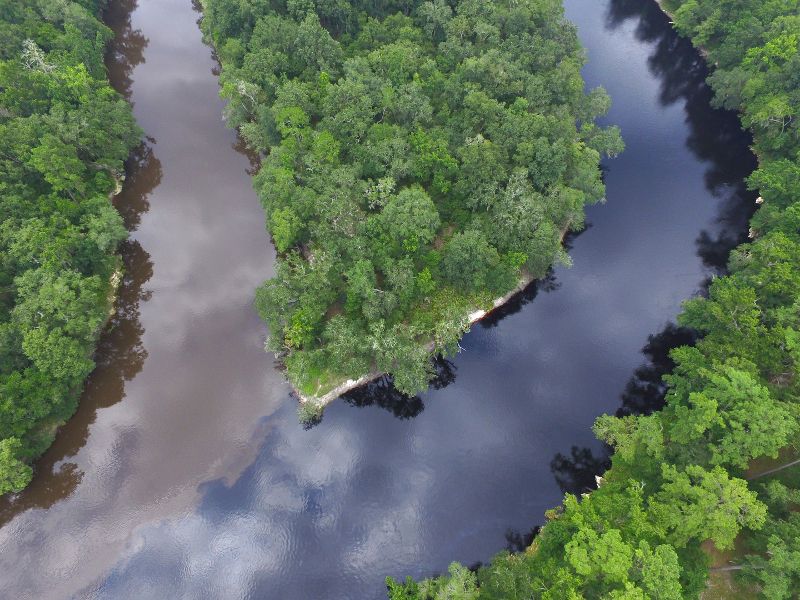 Aerial image of the Suwannee and Withlacoochee River convergence