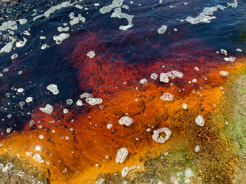 brown rust-colored water in a river