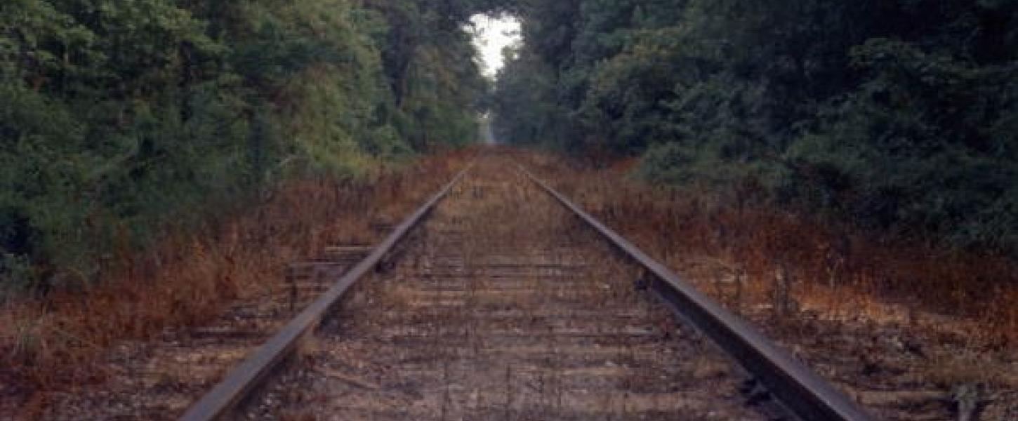 Historic photo of railroad tracks. 