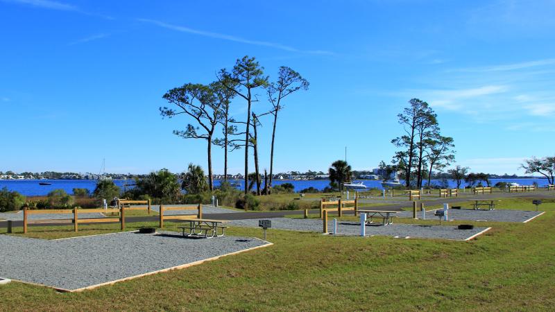 The new West Loop Campground at St. Andrews State Park, overlooking the bay.