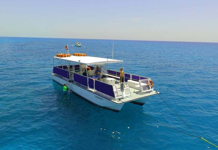 Boat used by visitors snorkeling off the coast of Bahia Honda