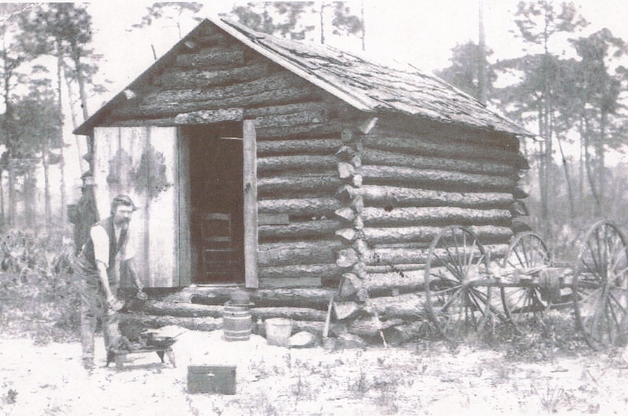 Ethel resident Finley B. Click at his cabin in the late 1800s