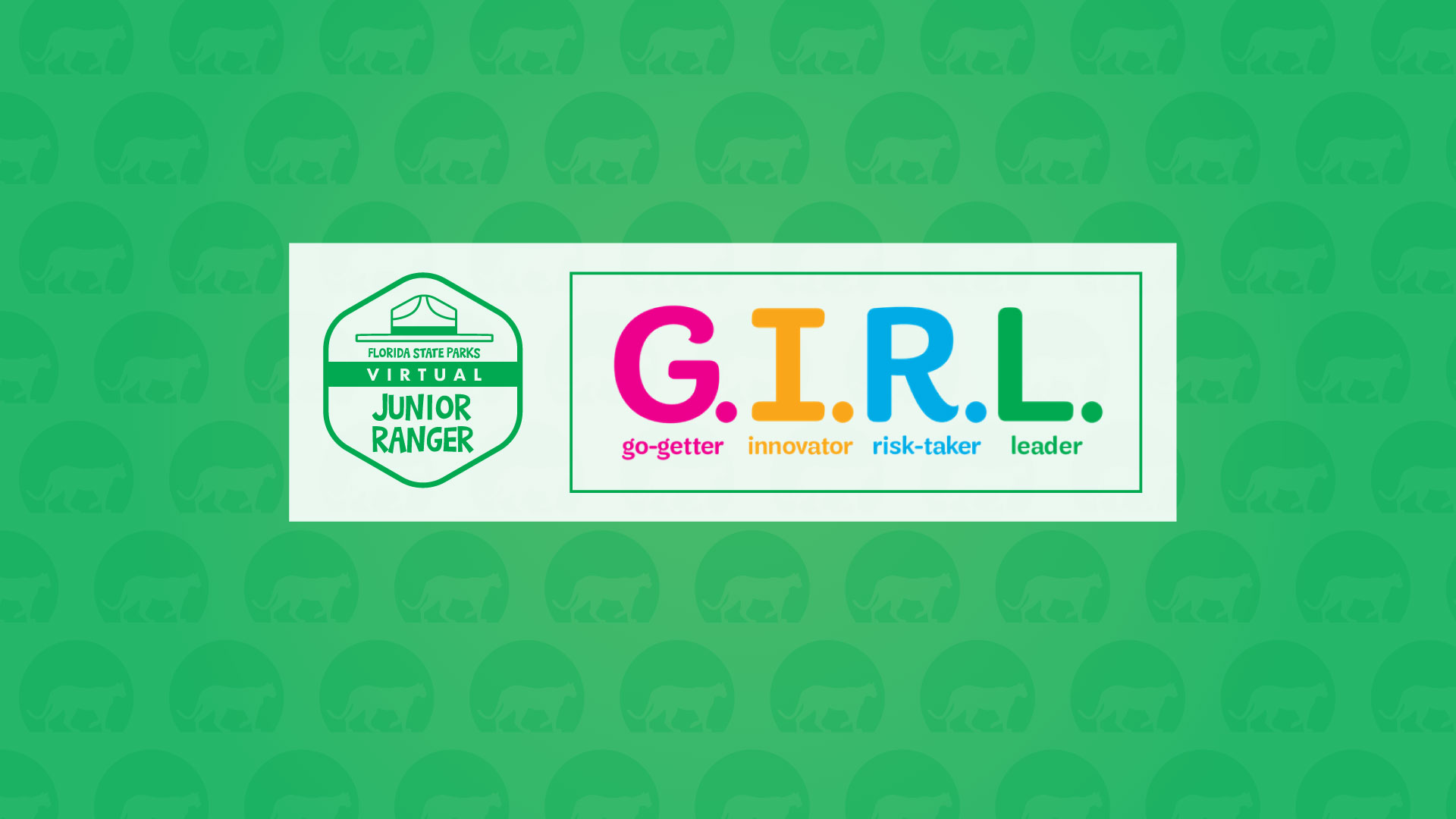 Virtual Junior Ranger Badge and GIRL on Green Background