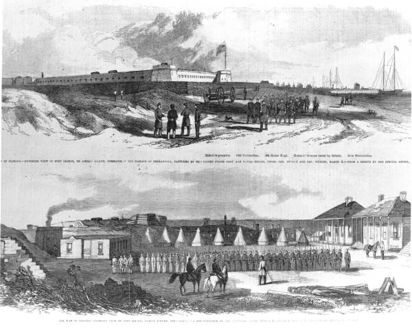 Sketch of the exterior and interior of Fort Clinch, Circa 1862