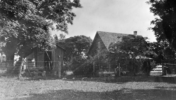 Barn and pump house at Dudley Farm, circa 1912