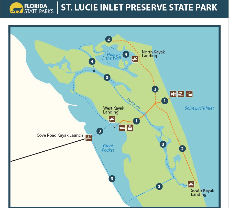Paddling map for St. Lucie Inlet Preserve State Park.
