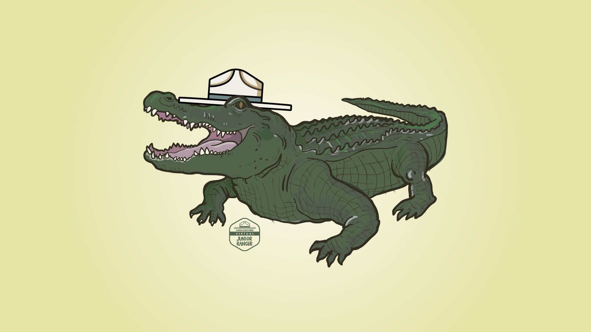 Drawing of an alligator wearing a ranger hat