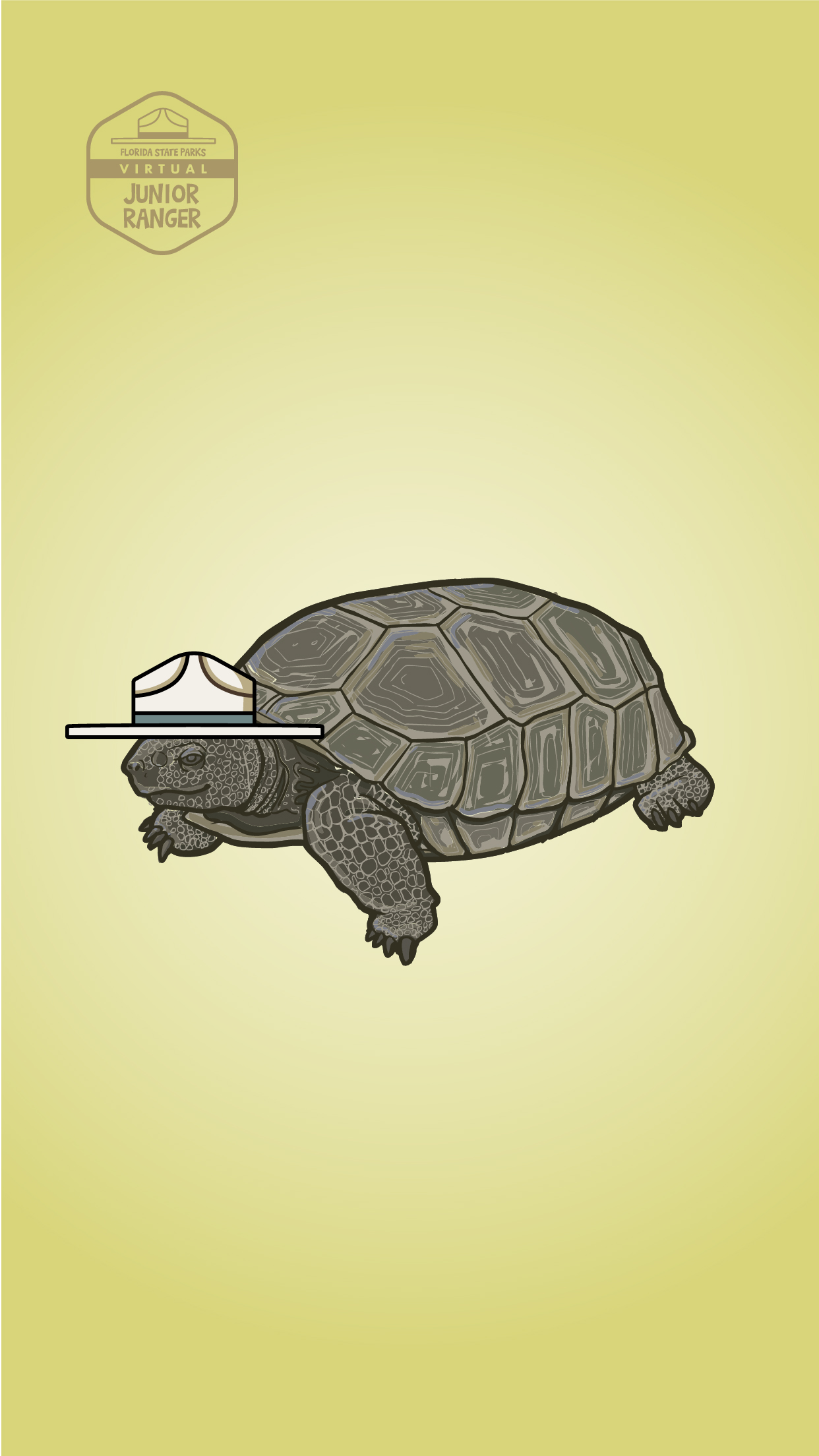 Drawing of a gopher tortoise wearing a ranger hat