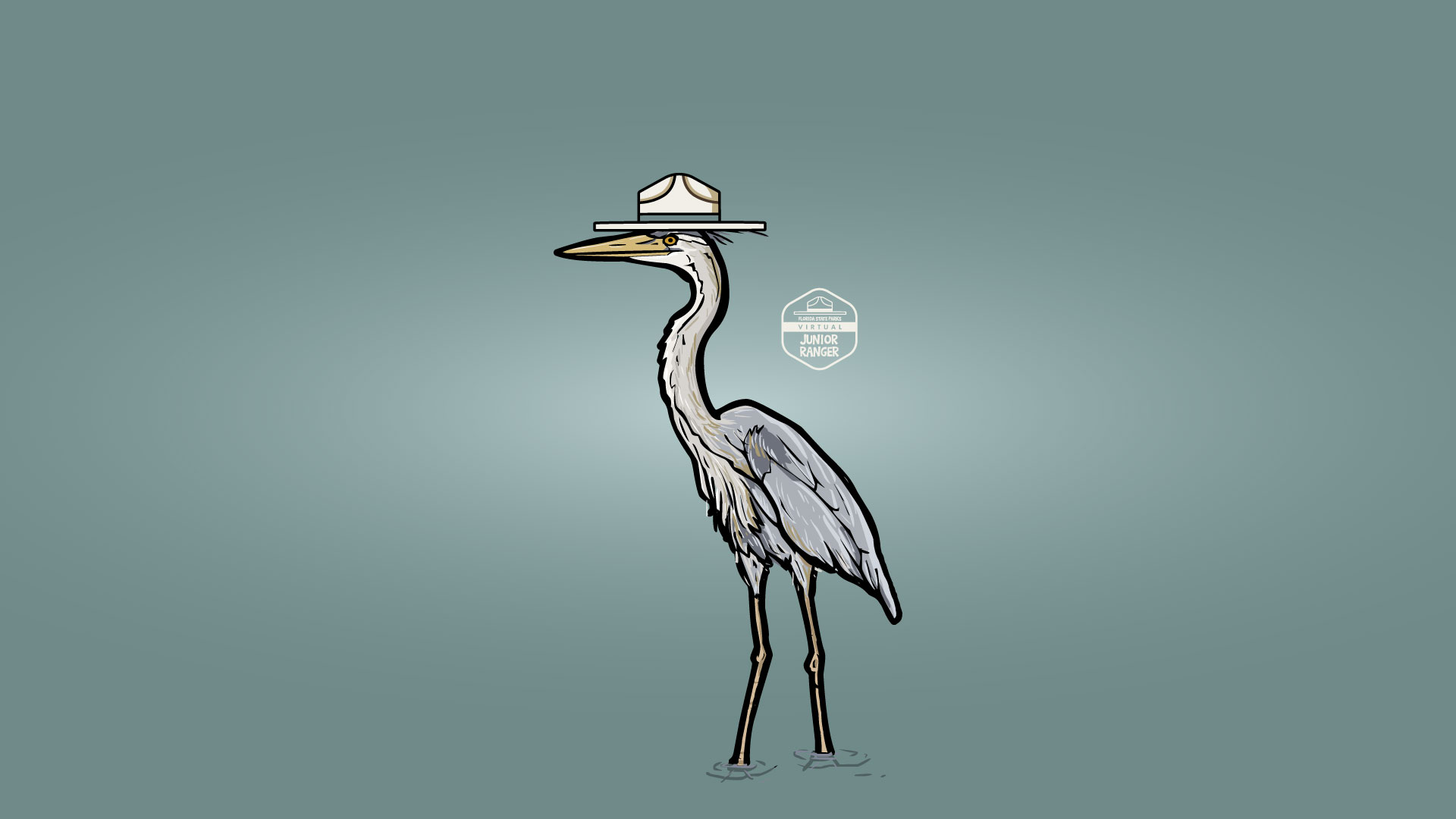 Image of a Great Blue Heron wearing a Ranger hat, sized for computer