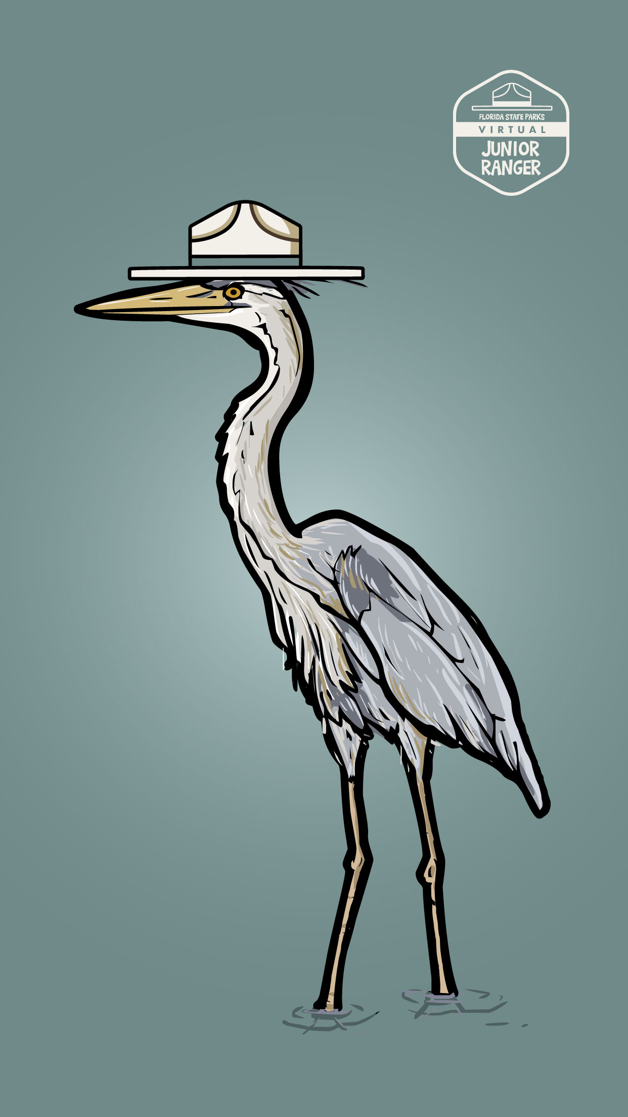 Image of a Great Blue Heron wearing a Ranger hat, sized for phone