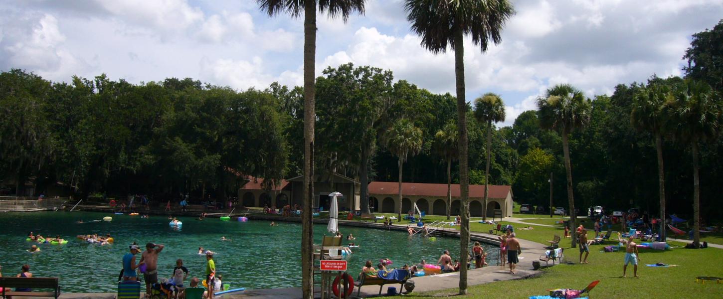 Visitors around the spring at De Leon