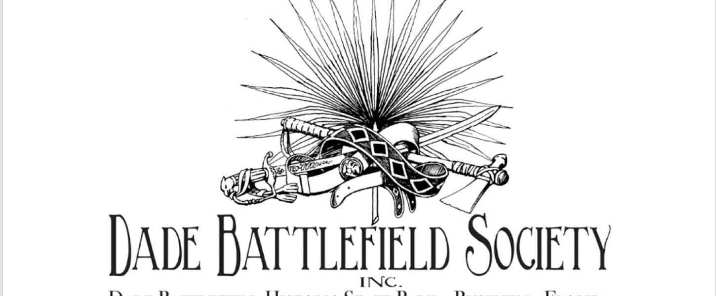 The Dade Battlefield Society logo features a musket, tomahawk and palmetto frond.