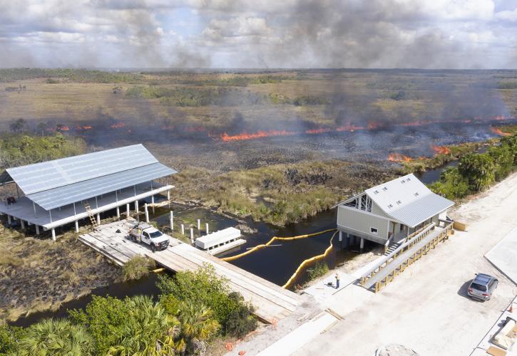 An aerial view of a prescribed fire at Fakahatchee Strand Preserve.