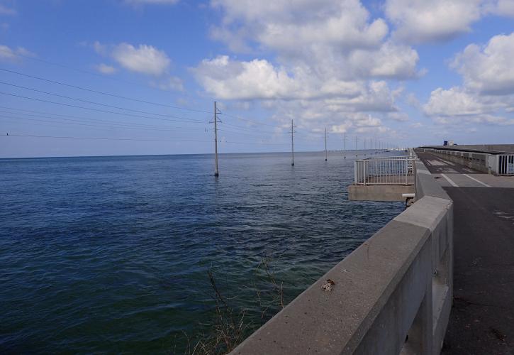 View of a fishing platform on the Long Key Bridge over looking the ocean