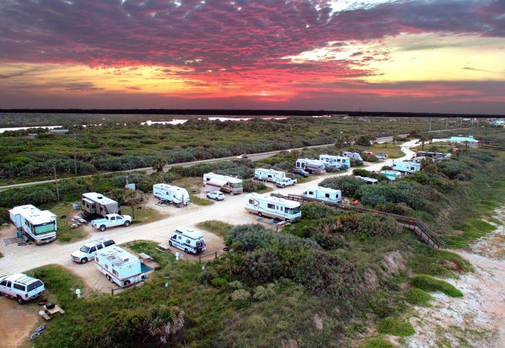 Campground at sunset