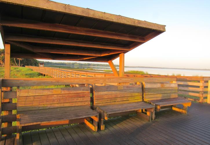 Benches at the end of the Birdwalk provide wonderful resting and wildlife viewing spots