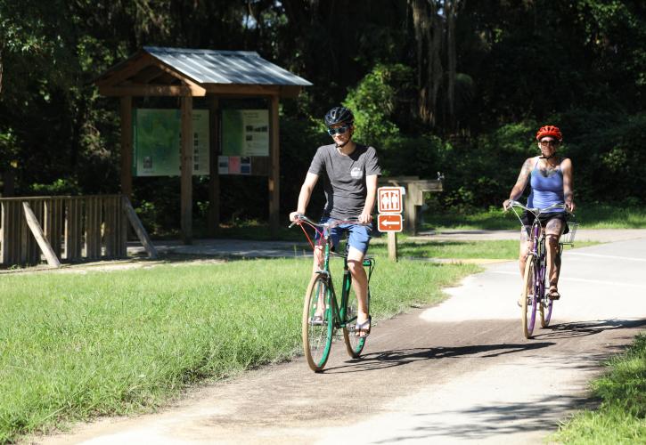 Visitors Bicycling on Trail