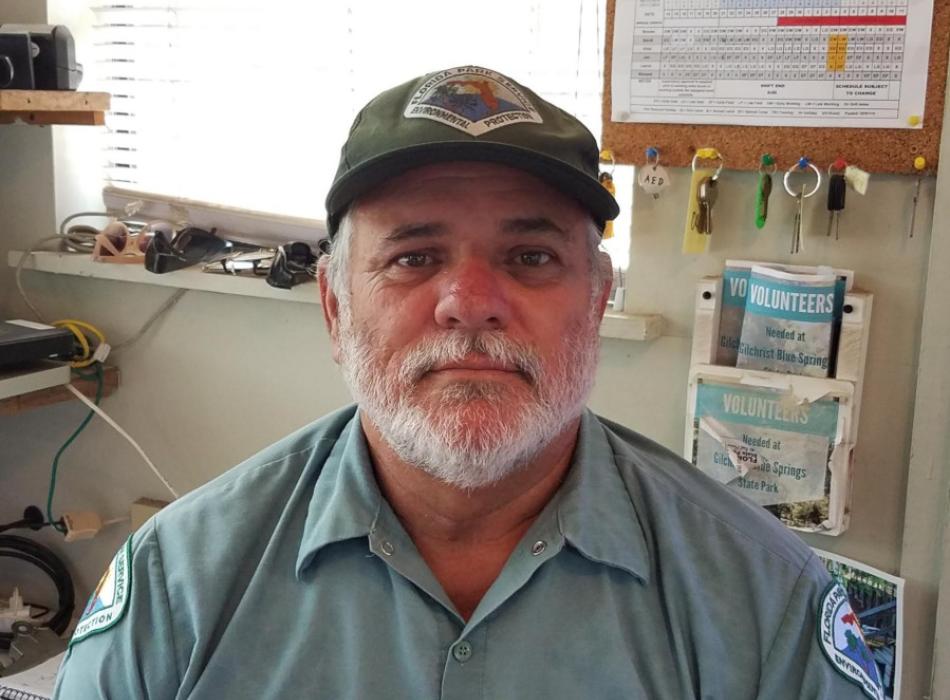 Park Attendant Lance Matthews in the ranger station