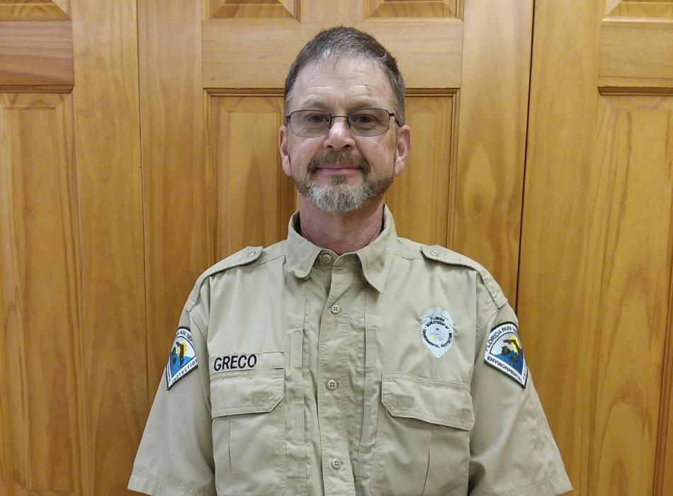 Park Services Specialist Gerard Greco in the Trail Visitor Center. 