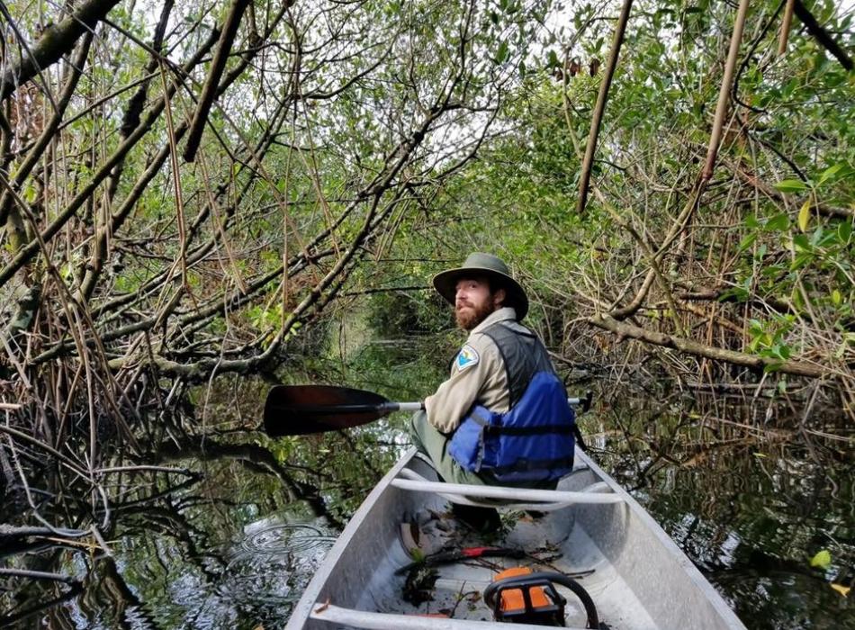 Guy DiGiovanni in a boat.