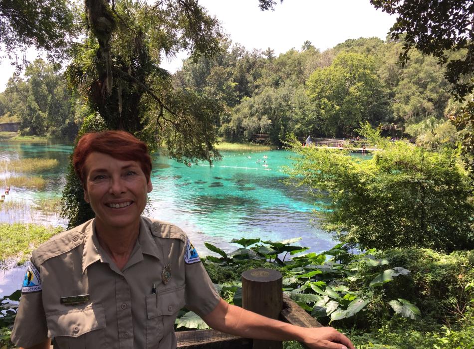 Thea, standing in front of the springs.